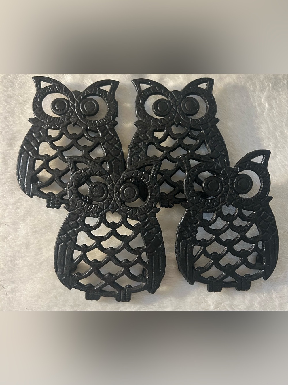 Vintage Cast Iron Owl Trivets - Set of 4